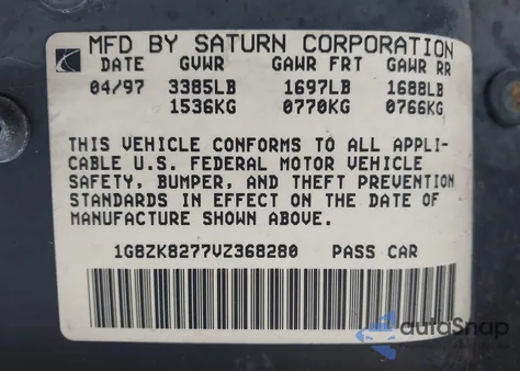 1997 Saturn Sw Sw2 z USA, uszkodzony, nr VIN 1G8ZK8277VZ368280